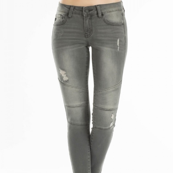 Last Sizes ‼️ Low Rise Light Gray Moto Jeans - Picture 5 of 7